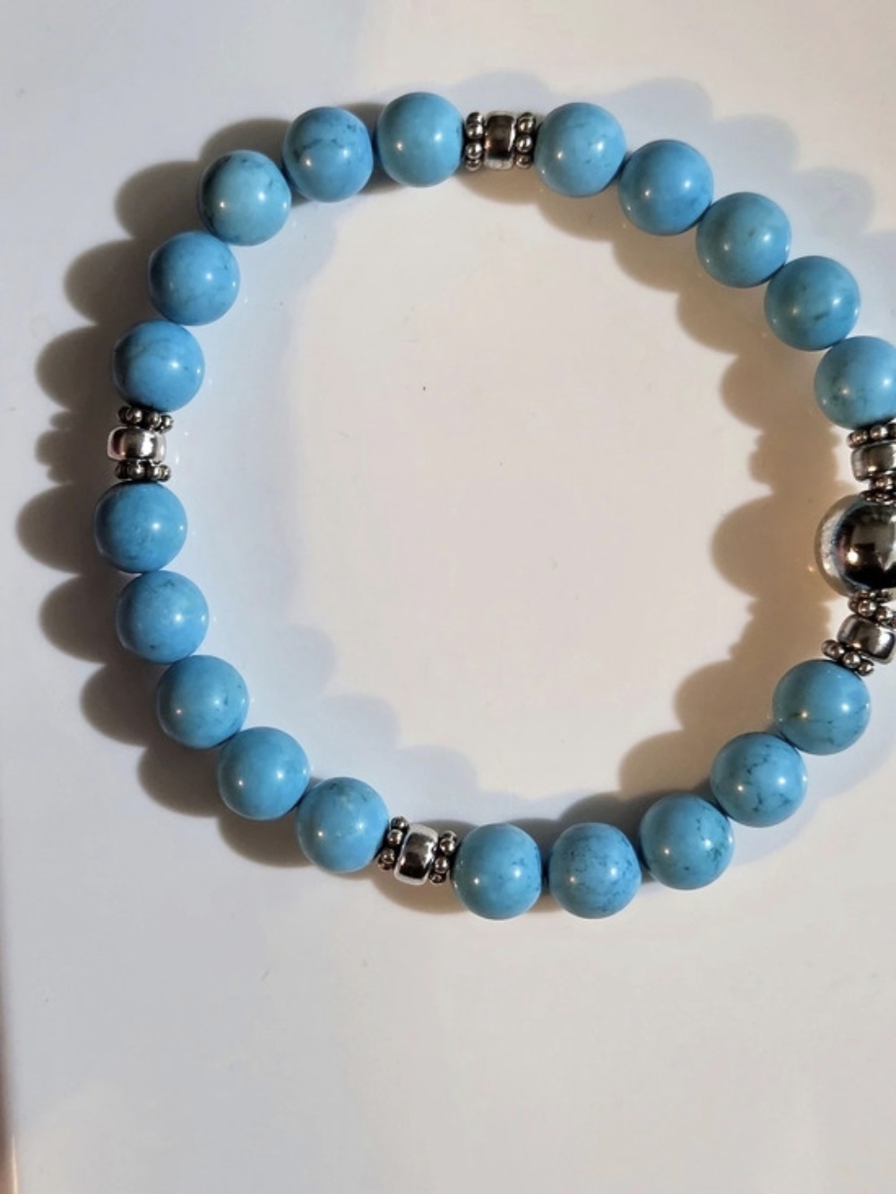 Natural Turquoise Bead Stretch Bracelet with Silver Tone Accent Spacers